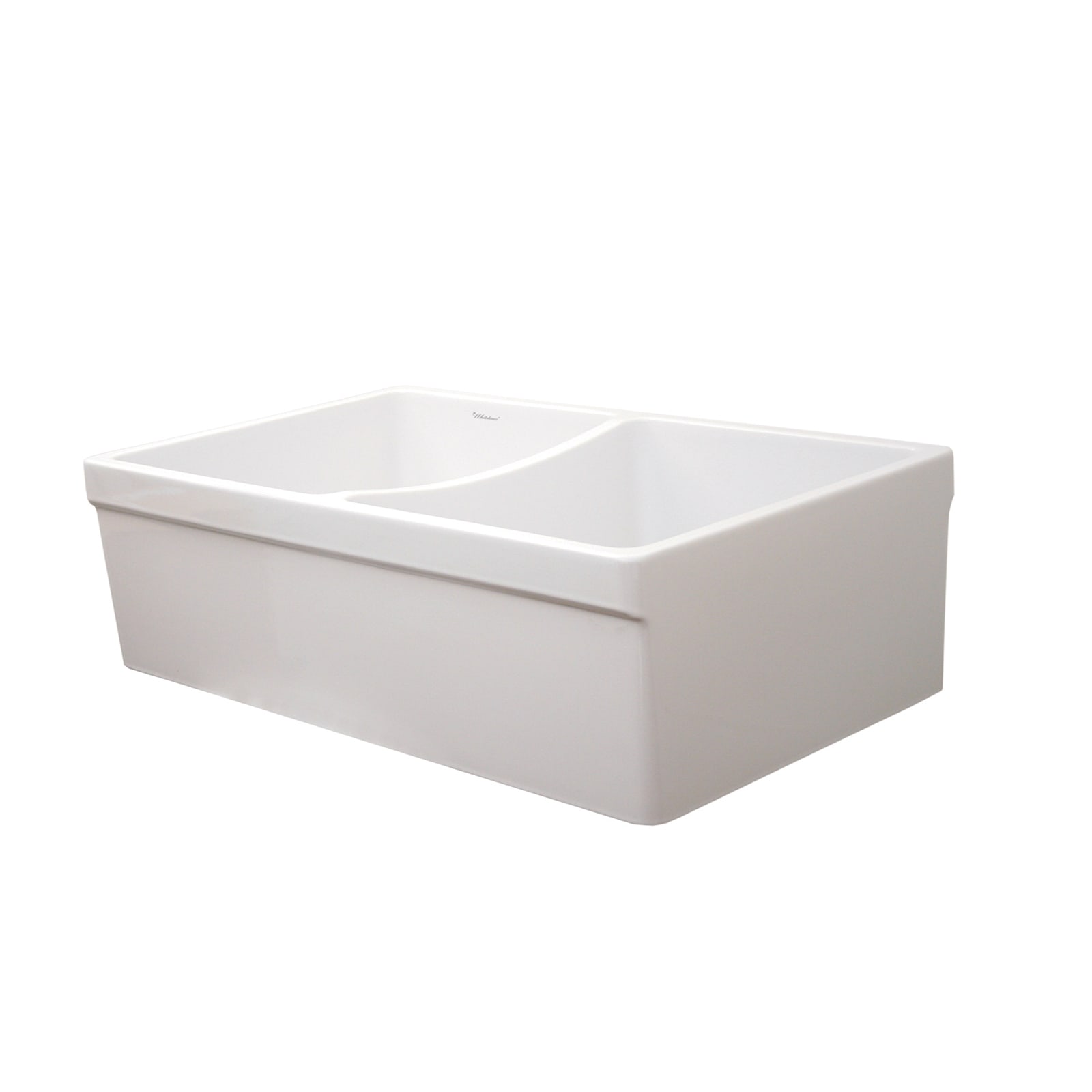 Whitehaus WHQDB532-WHITE Farmhaus Fireclay Quatro Alcove Reversible Double Bowl Sink with 2