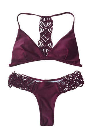 Iyasson Exquisite Triangle Top Bikini Set With Handmade Braided Ties