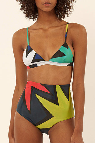 Iyasson Colorful Geometric Pattern High-waisted Triangle Bikini Set
