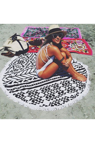 Tassel Giant Beach Blanket Picnic Camping Mat Round Sandbeach Towel Printed Cloth Pad Shawl Mattress