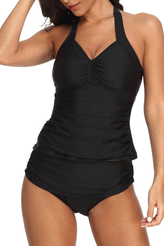 Women's Tankini Two Pieces Bathing Suit Halter Ruched Top and Bottom Swimsuit
