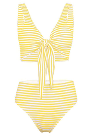 Plunge Neck Padded Stripe High Waist Women Bikini Set