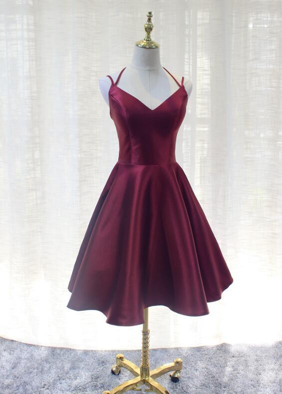 Wine Red Satin Homecoming Dress