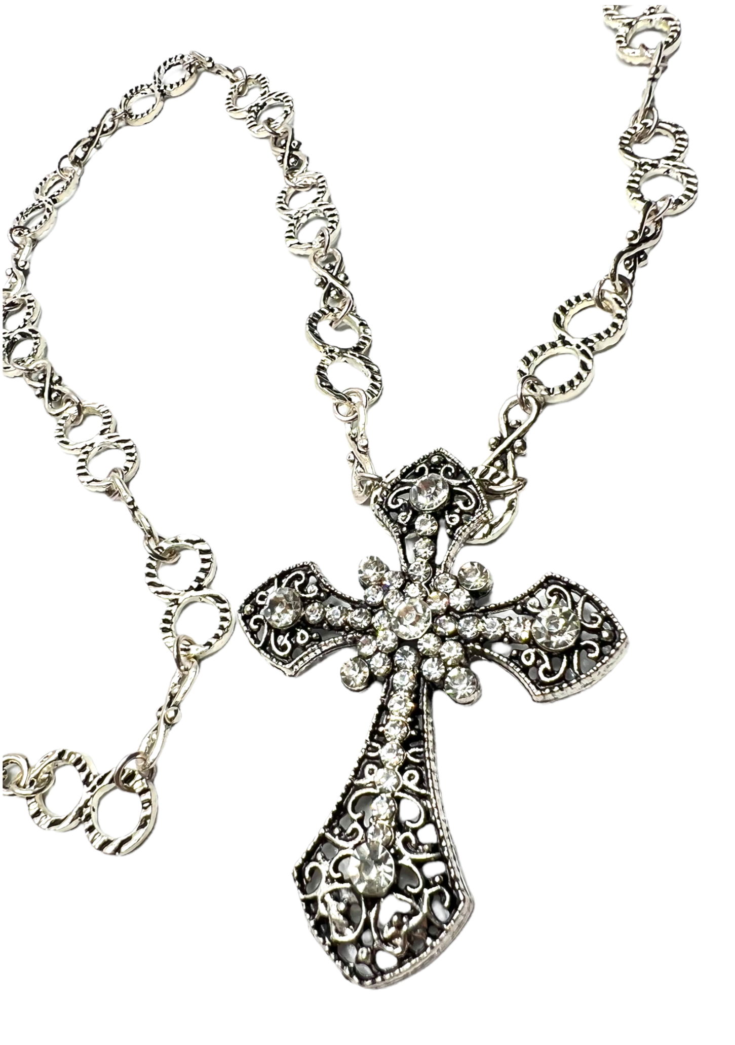 Silver Ornate Cross Pendant Necklace