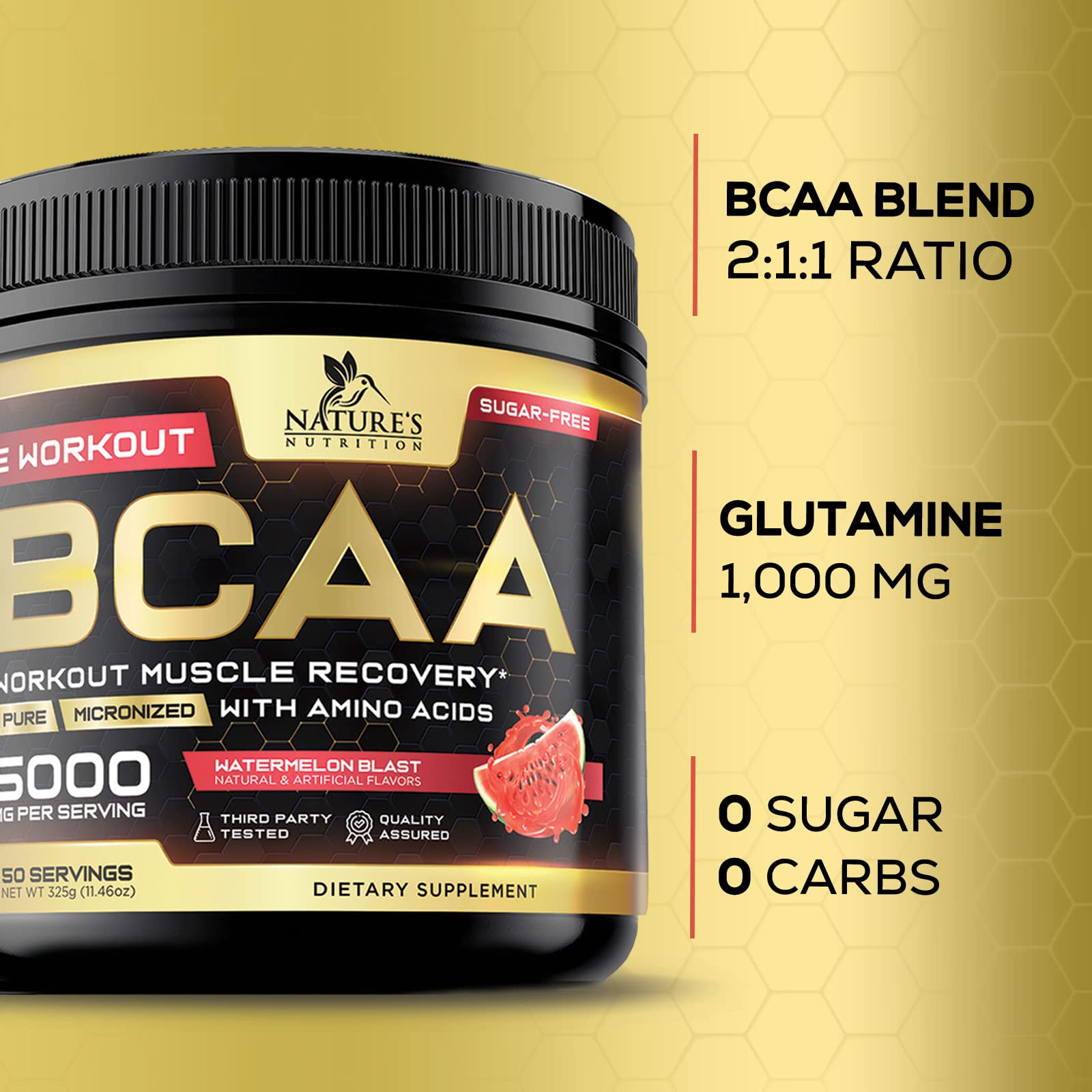 BCAA Powder Watermelon Blast - Post Workout Muscle Recovery Support Drink for Hydration - Sugar Free BCAAs Amino Acids Powder Pre Workout Energy 2:1:1 Branched Chain Amino Acids