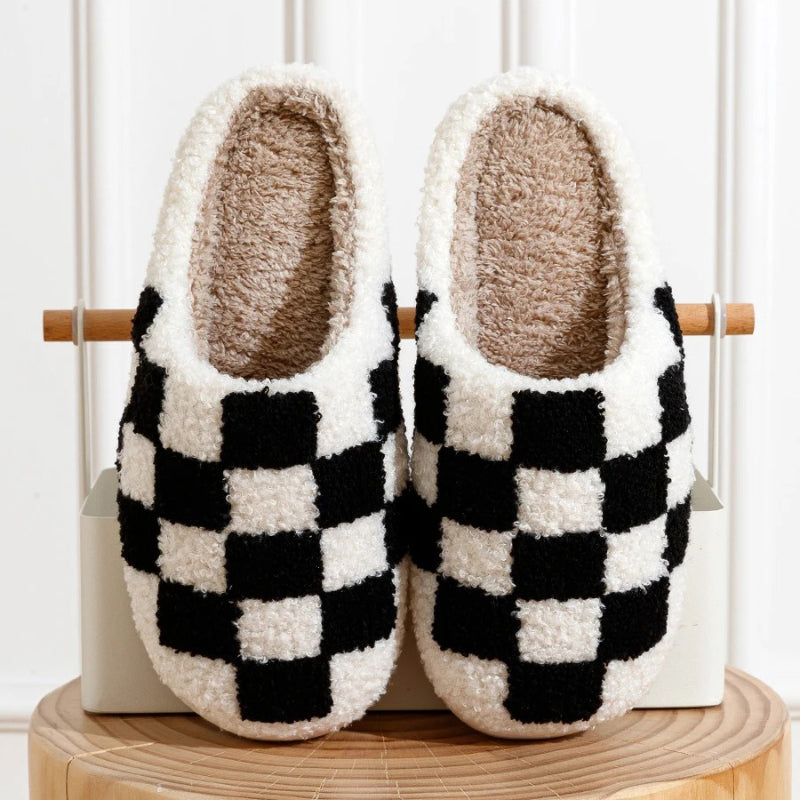 Fluffy Plaid Pattern Home and Bedroom Slippers