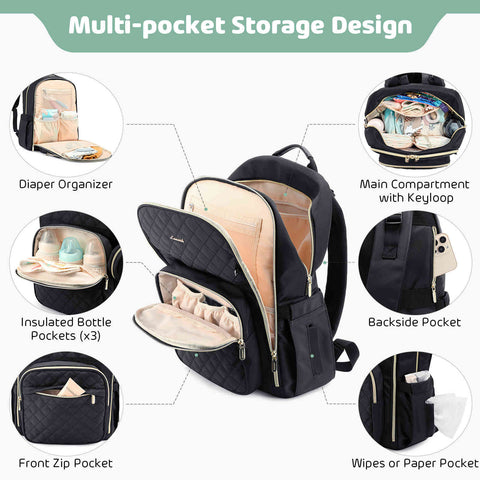 Bamomby Diaper Bag Backpack, Bamomby Multi-function Waterproof Travel Backpack Nappy Bags for Mom,Dad with Insulated Pockets, Changing