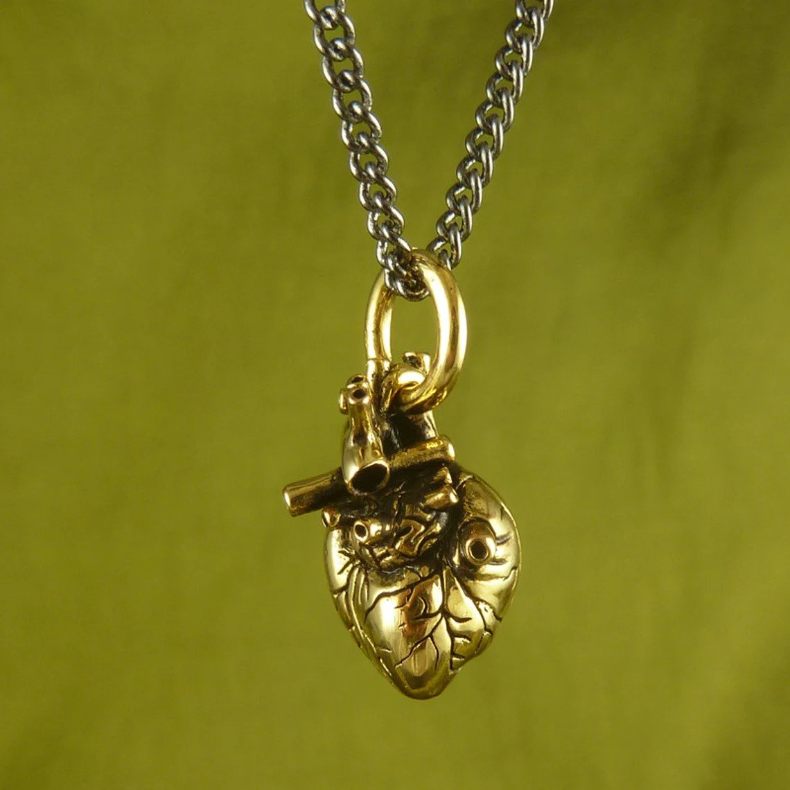 Small Gold Anatomical Heart Necklace