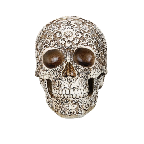 Carved Floral Skull Ornament