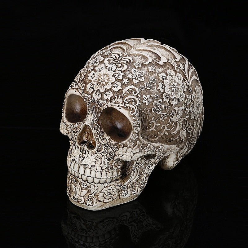 Carved Floral Skull Ornament
