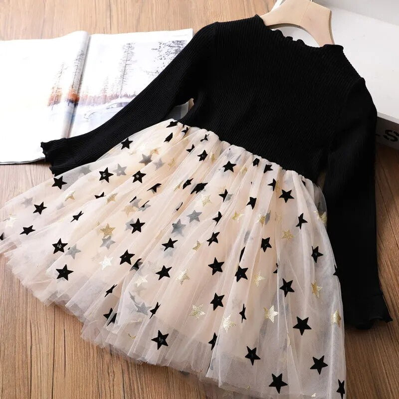 Polka Dot Long Sleeve Tulle Kids Princess Dresses Girls Spring Autumn Wedding Birthday Party