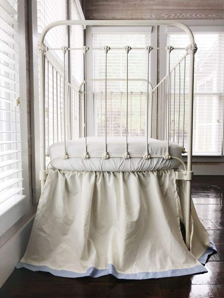 Ivory and Baby Blue Farmhouse Tailored Crib Skirt