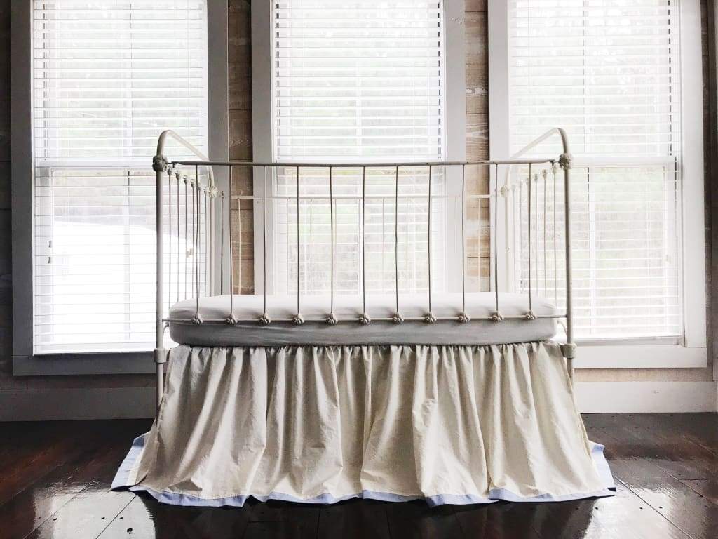 Ivory and Baby Blue Farmhouse Tailored Crib Skirt