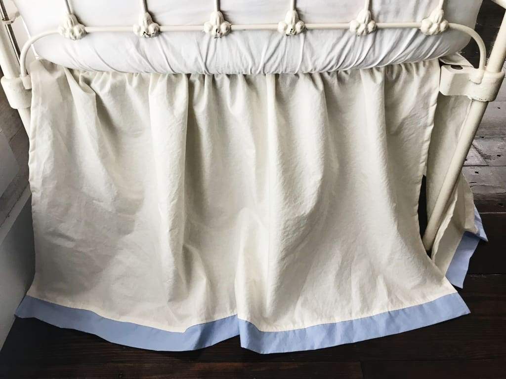 Ivory and Baby Blue Farmhouse Tailored Crib Skirt