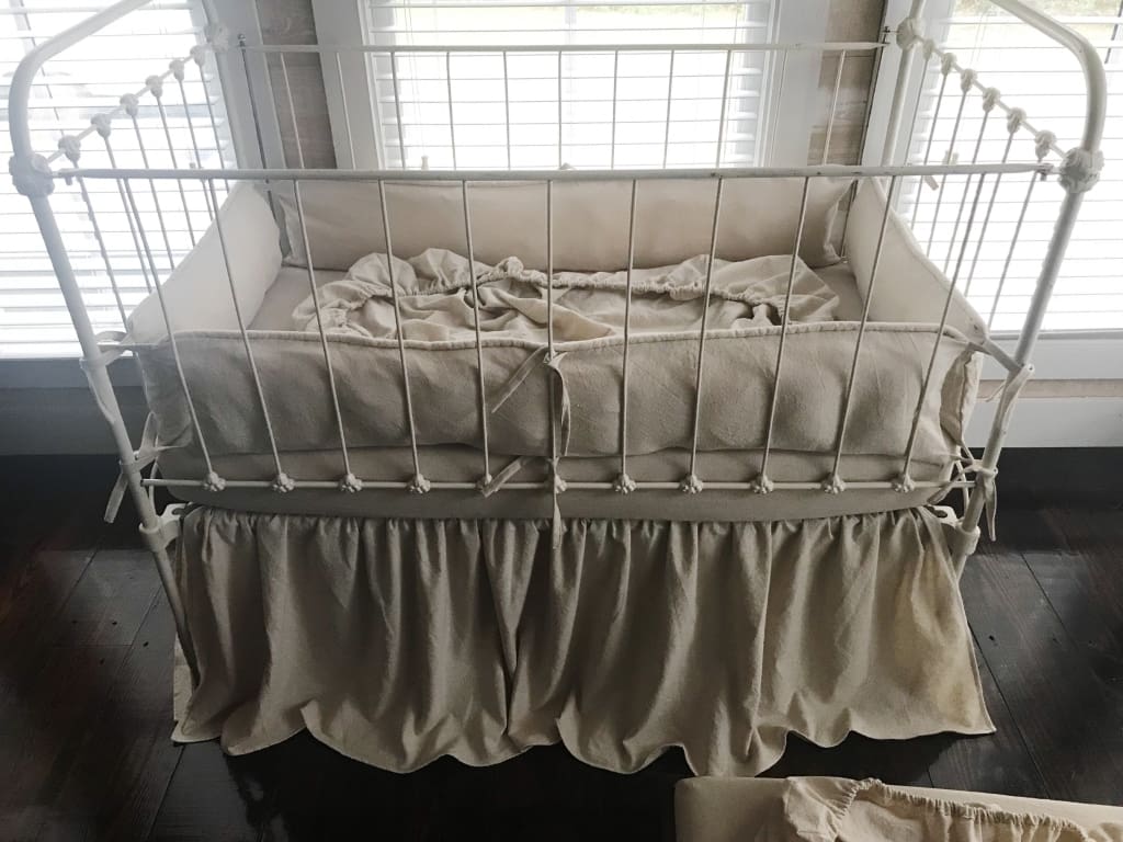 Natural Osnaburg Farmhouse Tailored Crib Bedding Collection