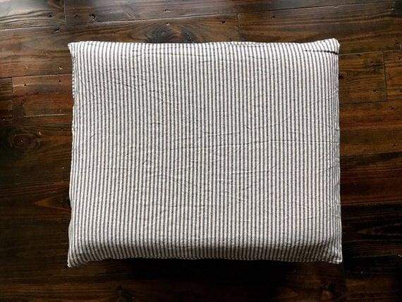 Navy Stripe Ticking Farmhouse Ruffled Ottoman Slipcover