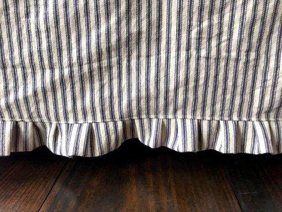 Navy Stripe Ticking Farmhouse Ruffled Ottoman Slipcover