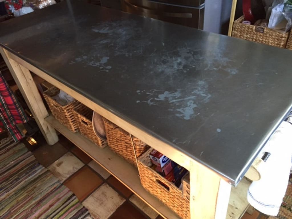 Rustic Zinc Top Kitchen Island