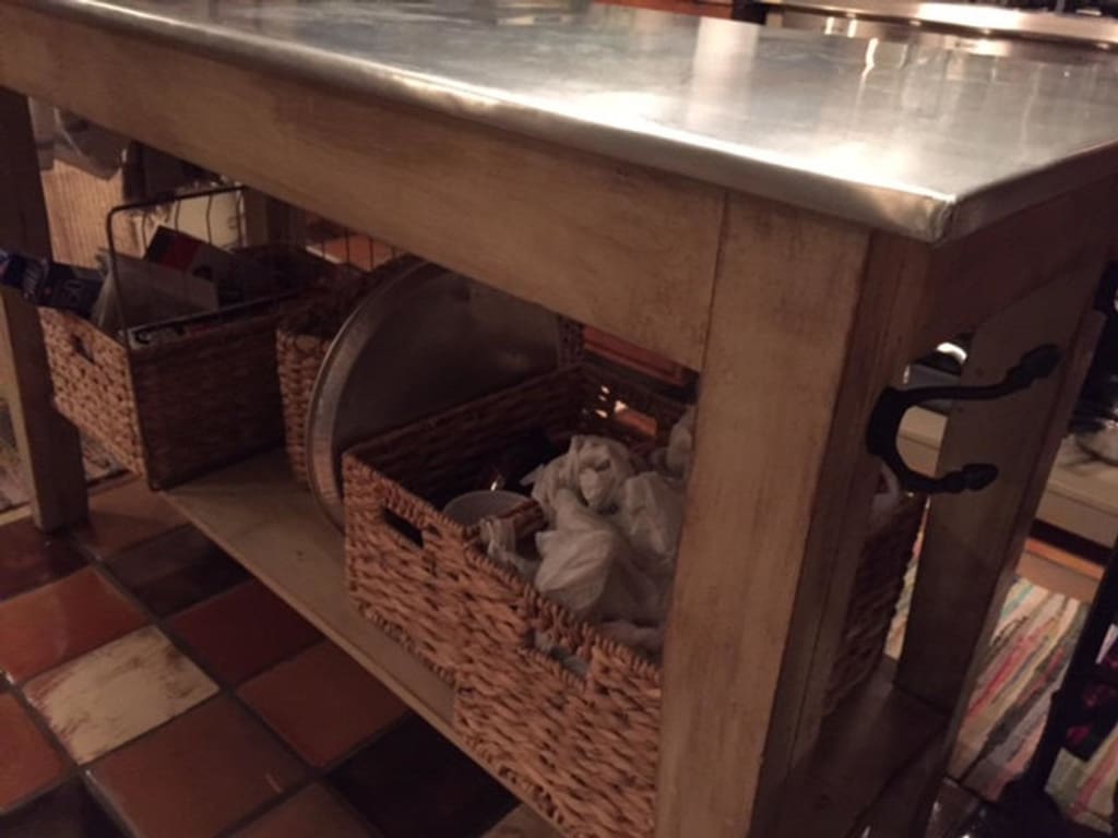 Rustic Zinc Top Kitchen Island