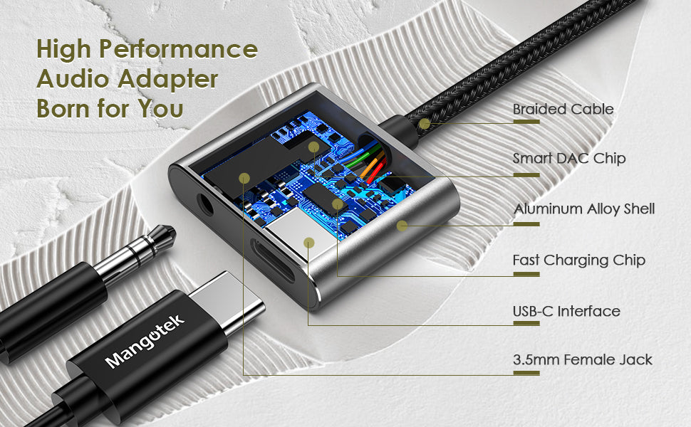USB C to Headphone and Charger Adapter, in Type C to