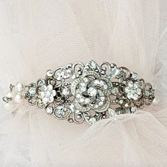 Vintage Style Silver Wedding Bracelet Cuff