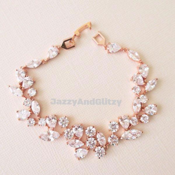 Rose Gold Crystal Bracelet, Cluster CZ