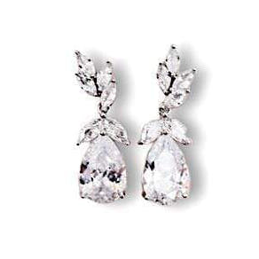 Cubic Zirconia Drop Leaf Dangle Earrings