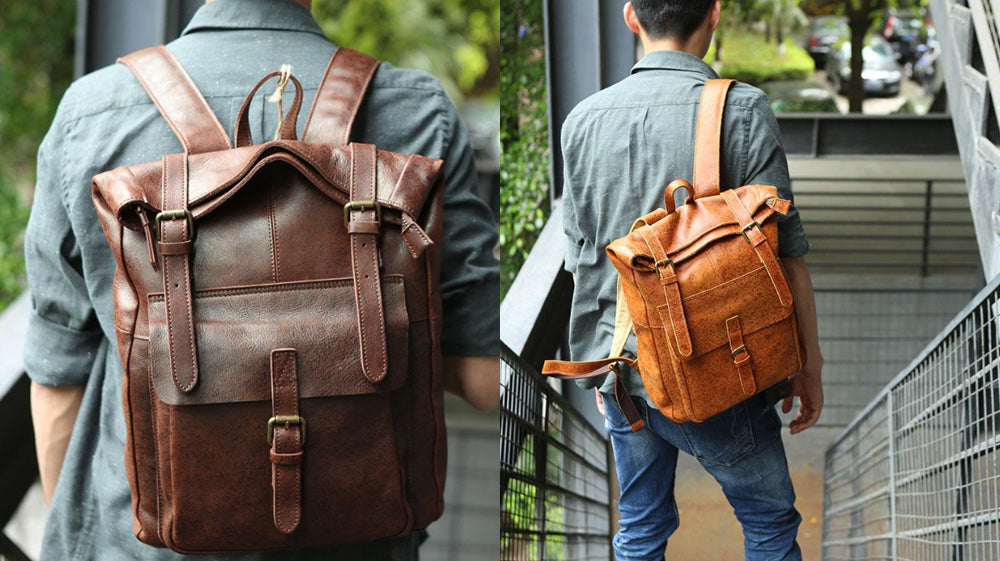 best leather for a mens backpack Outdoor Hiking Vintage Unisex Backpack Men 18 Inch Genuine Natural Leather Leather Backpack For Men |