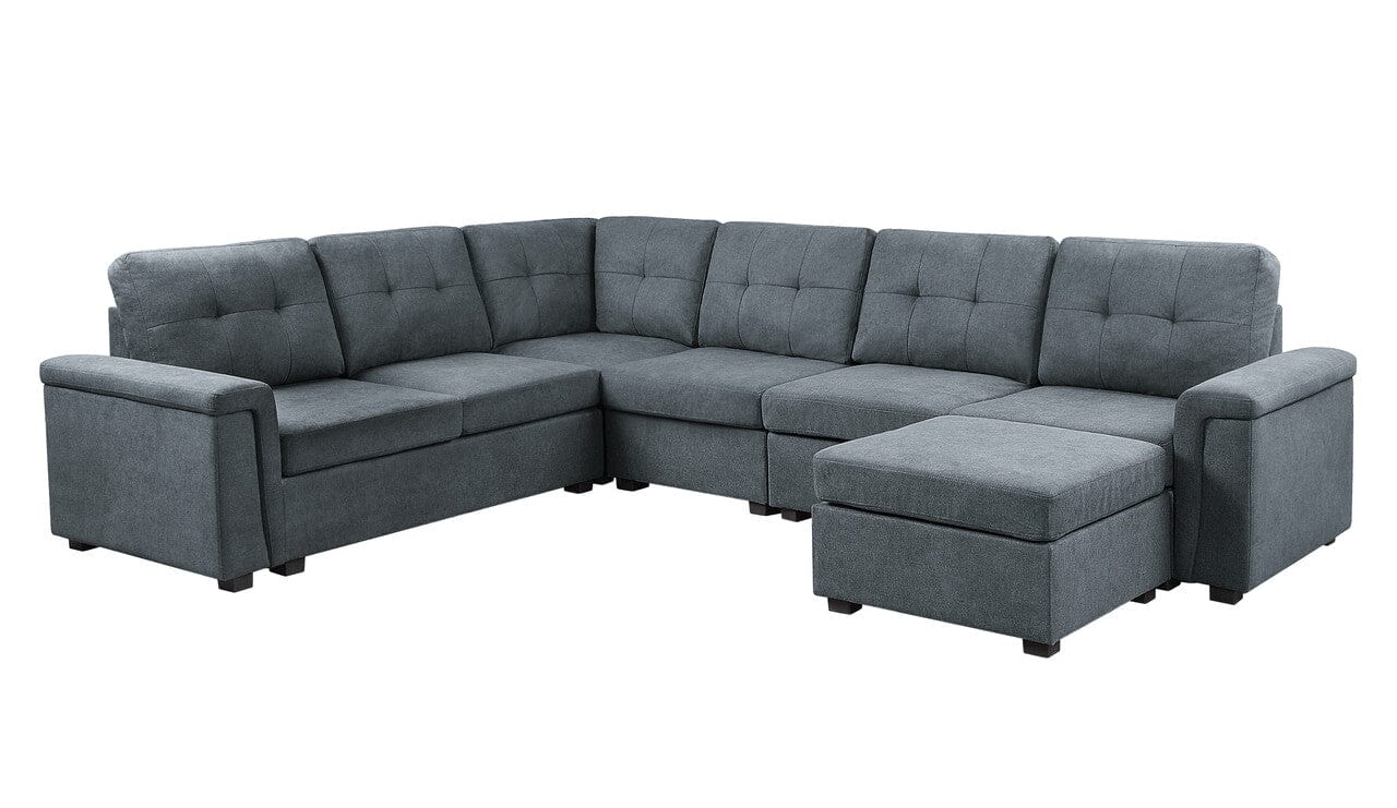 Isla Gray Woven Fabric 7-Seater Sectional Sofa with Ottoman