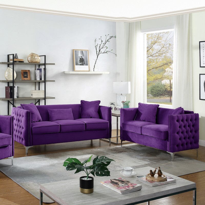 Bayberry Purple Velvet Sofa Loveseat Living Room Set