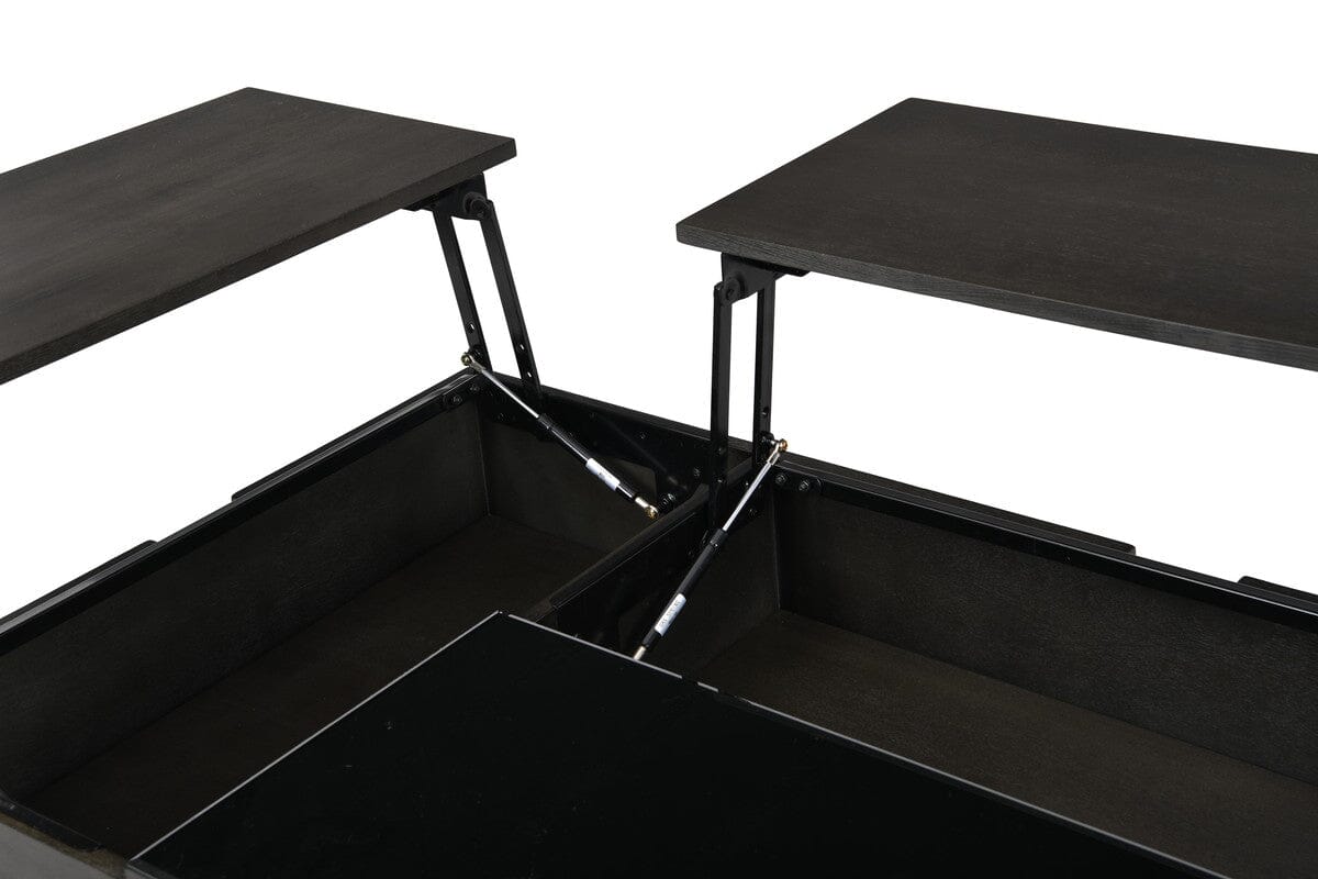 Bruno 3 Piece Ash Gray Wooden Lift Top Coffee and End Table Set with Tempered Glass Top and Drawer