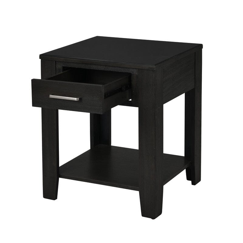 Bruno 3 Piece Ash Gray Wooden Lift Top Coffee and End Table Set with Tempered Glass Top and Drawer