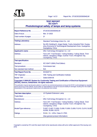 Photobiosafety test report IEC 62471 of UV lampP
