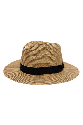 FAUX STRAW FEDORA HAT WITH BLACK BAND(H3090) <Bundle>