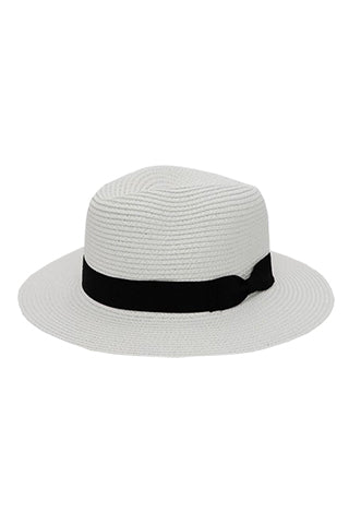 FAUX STRAW FEDORA HAT WITH BLACK BAND(H3090) <Bundle>