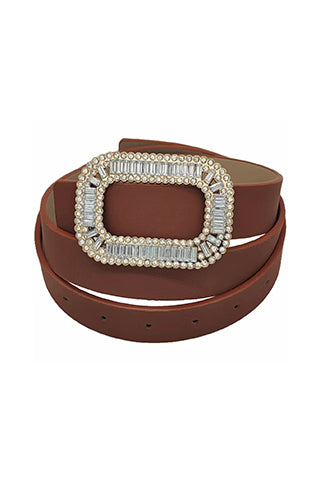 PU BAGUETTE STONE BUCKLE BELT L 43