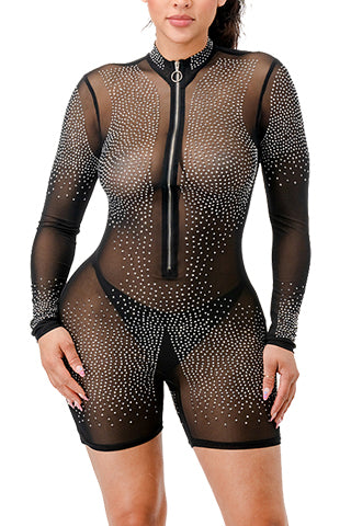 MESH RHINESTONE ZIP UP ROMPER(MMJ2002) <Bundle>