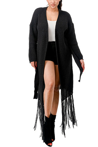 KNIT FRINGE LONG CARDIGAN WITH BELT(MMO1002) <Bundle>