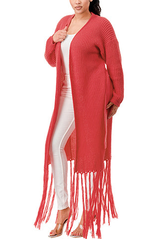 KNIT FRINGE LONG CARDIGAN WITH BELT(MMO1002) <Bundle>