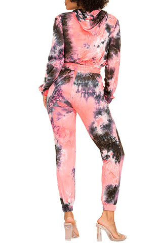 TIE DYE CROP HOODIE JOGGER SET(SET5668) <Bundle>