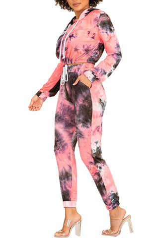 TIE DYE CROP HOODIE JOGGER SET(SET5668) <Bundle>