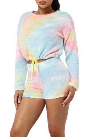 TIE DYE MOHAIR KNIT TOP & SHORTS SET(ST1259) <Bundle>