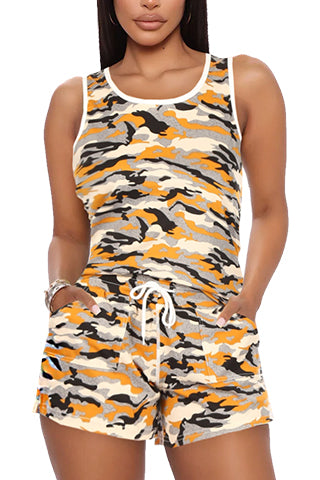 CAMO SLEEVELESS TOP&SHORT SET(KHAKI)(TS117) <Bundle>