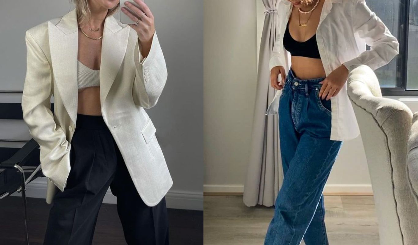 bralettes with blazer and open shirt