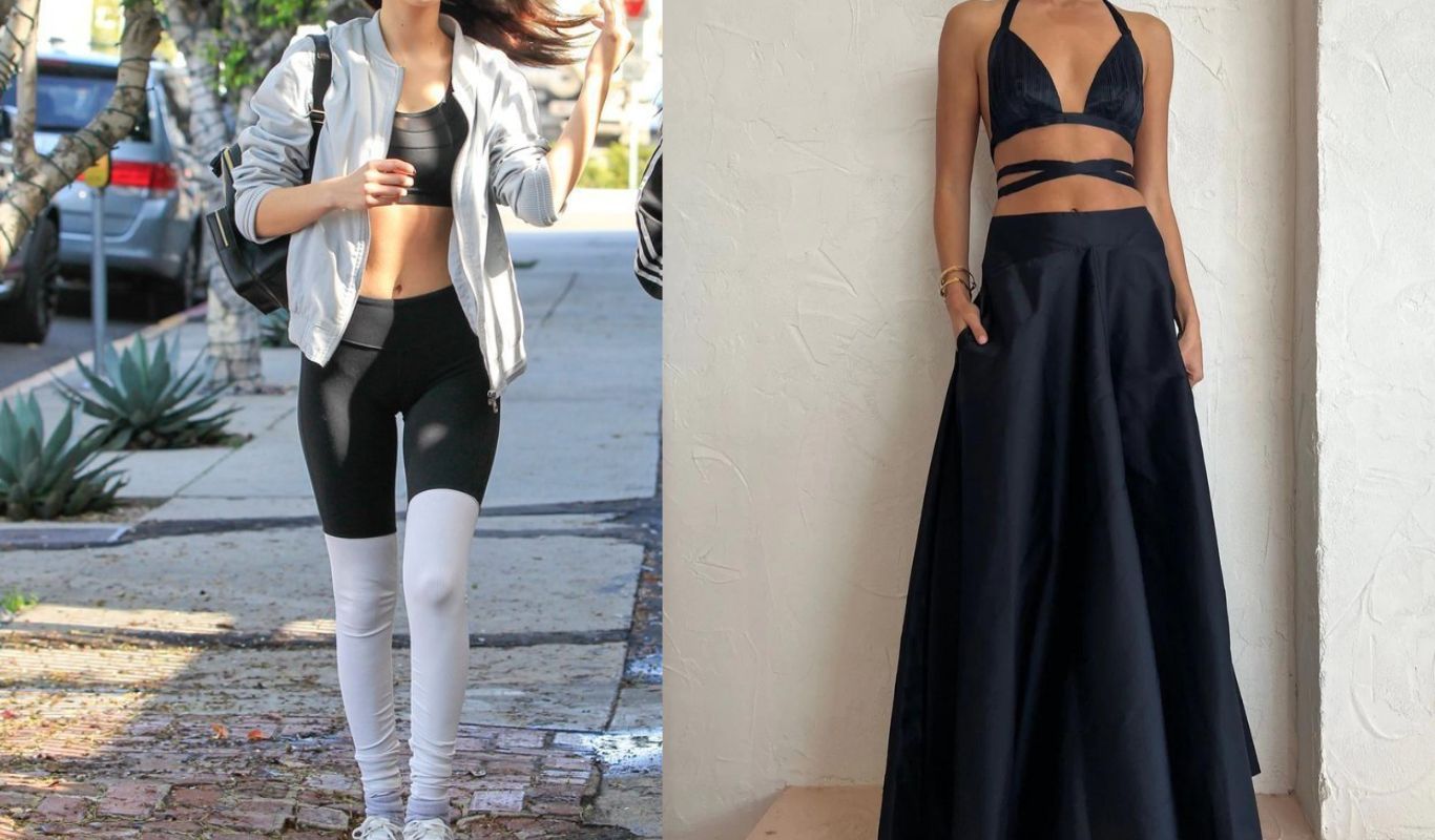 bralettes with floor length dress and leggings