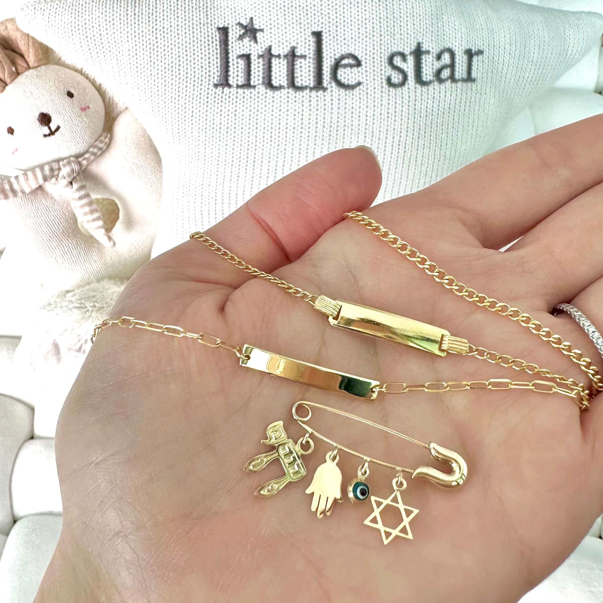 14K Gold Jewish Charms Baby Safety Pin