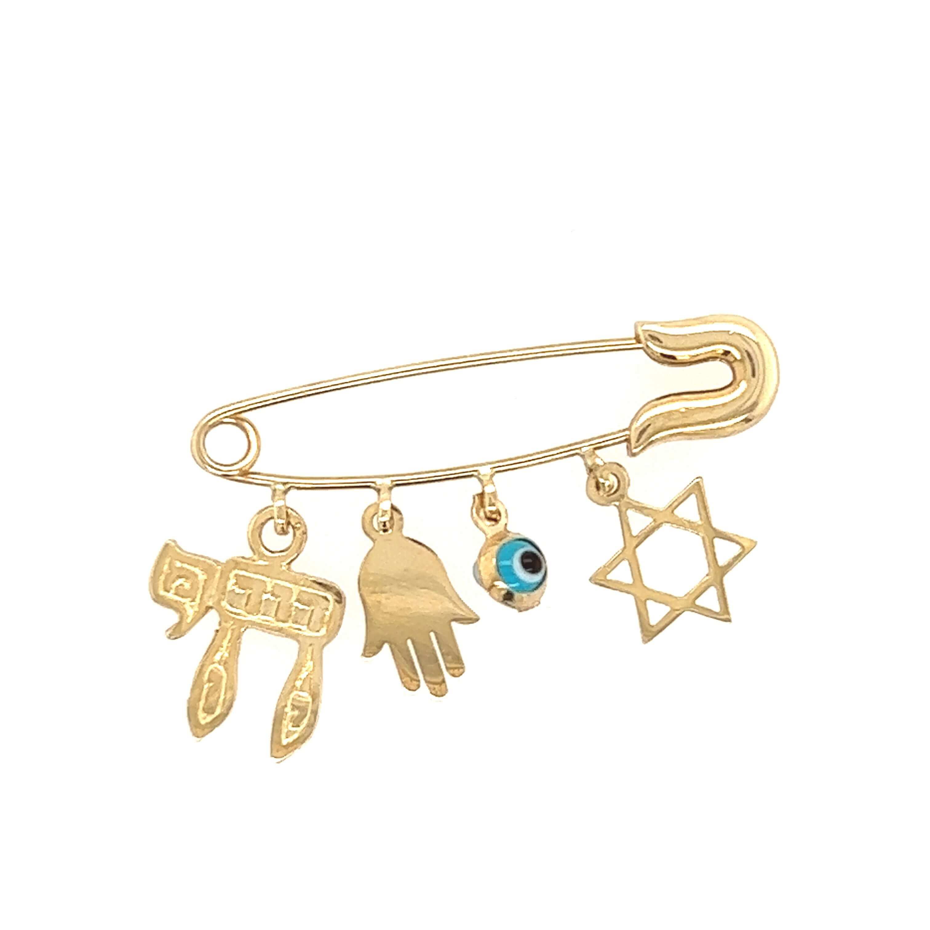 14K Gold Jewish Charms Baby Safety Pin
