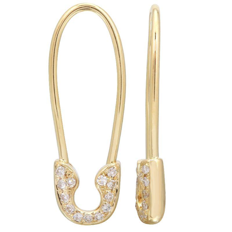 14K Gold Petite Diamond Safety Pin Earrings
