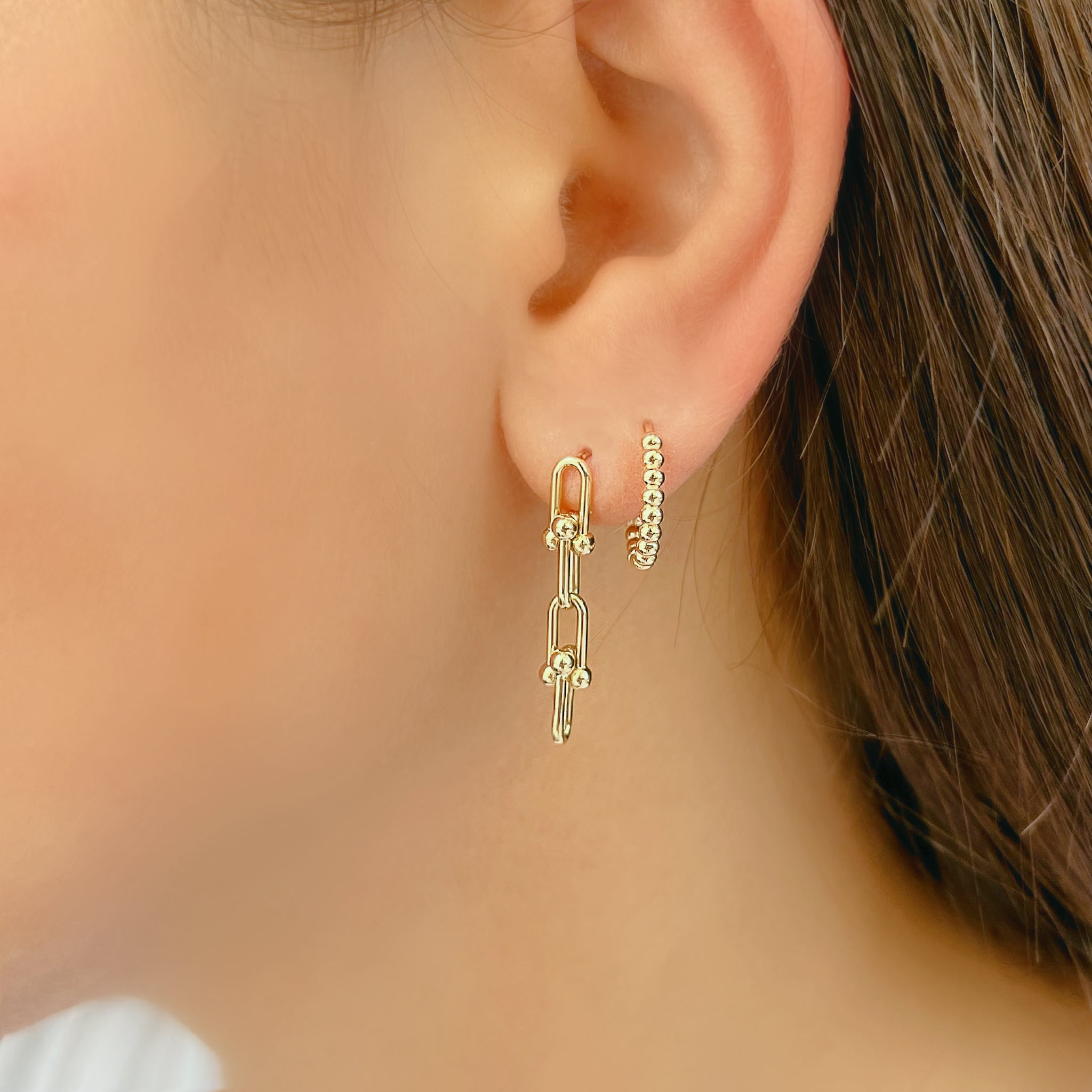 14K Gold U Link Drop Earrings