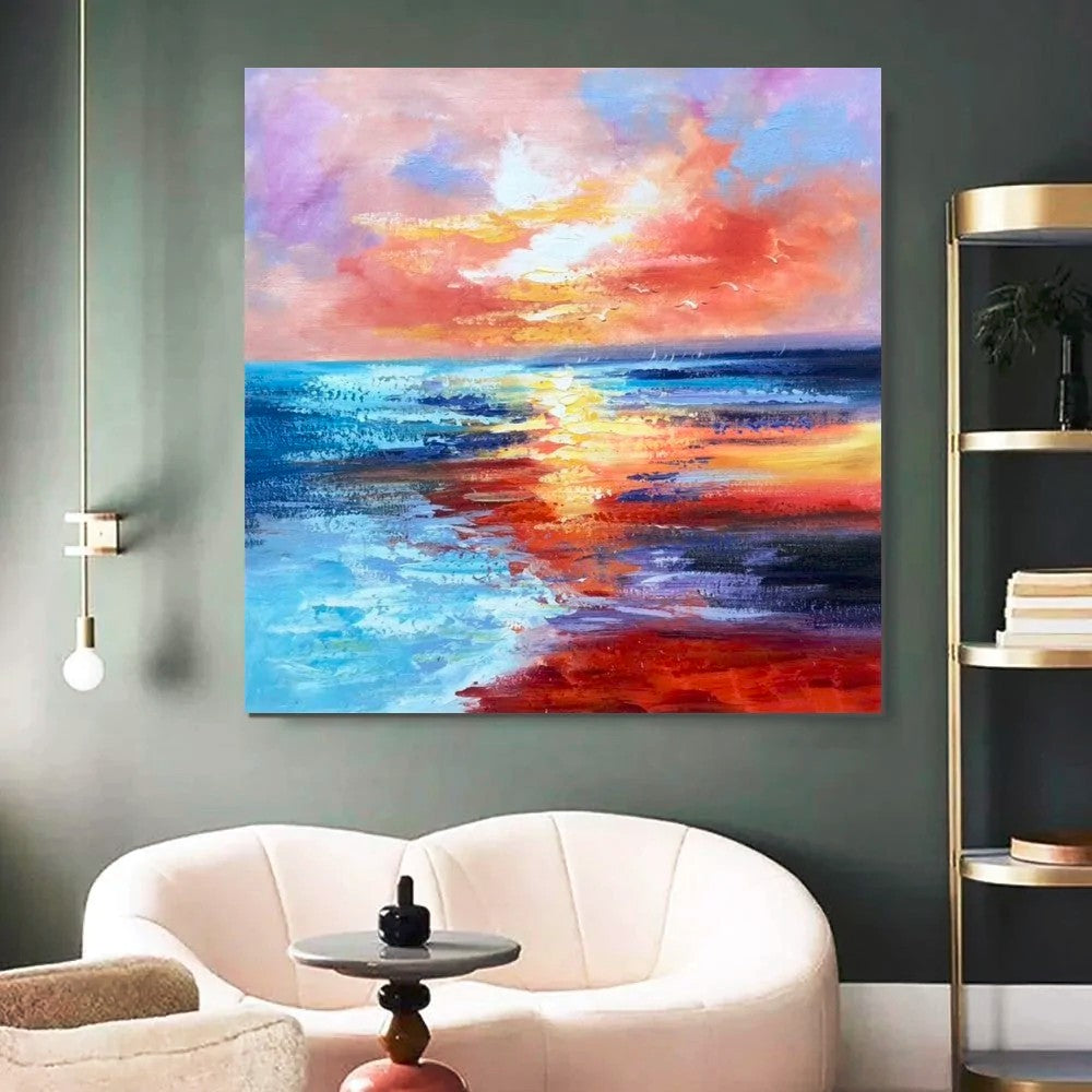 Sunset Painting, Acrylic Paintings for Living Room, Abstract Acrylic Painting, Abstract Landscape Paintings, Simple Painting Ideas for Bedroom, Large Abstract Canvas Paintings